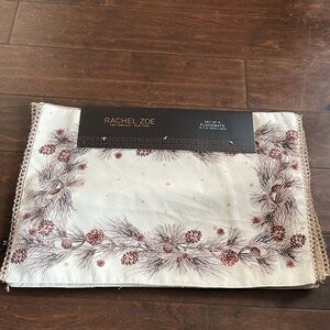 New Rachel Zoe Christmas Fall Table Placemats Set Of 4 Pinecones Beige